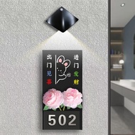 门牌号牌家用带灯插花入户门牌门牌挂牌店民宿创意门牌House Number Plate Household Flower Arrange with Lamp Entry Door Number3e5x