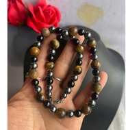 Tiger's eye stone necklace mixed with natural black quartz blood pressure stone, beads from 6.2 to 1