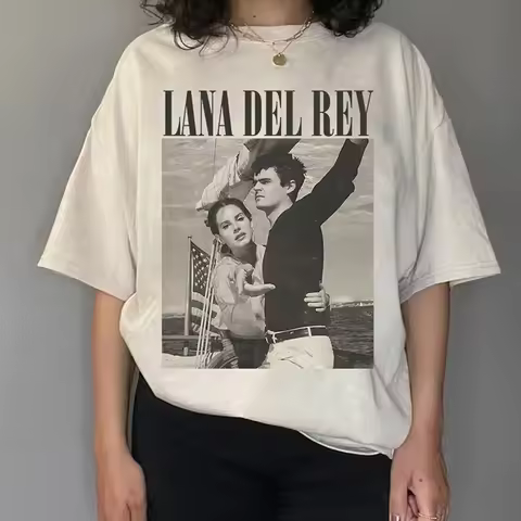 Lana Del Rey Albums Women's Faion T-irt Letter Print Ciwalk Stand Fit Cotton ort Sve round Ne Top