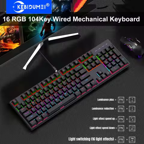 16 RGB Wired Mechanical Keyboard 104 Keys Gaming Keyboard Esports Keyboard Hot-Swappable Ergonomic K