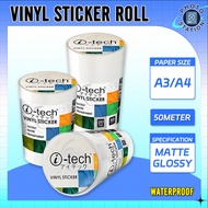 ITech Vinyl Sticker Roll Waterproof 50Meters A4 & A3 Printable High Quality