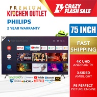 【Own Truck Delivery】Philips 75 Inch 4K UHD Android TV 75PUT8516 | 3-Sided Ambilight | Klang Valley Only | Netflix Smart TV | Dolby Vision Atmos Philips TV Philips Smart TV 75"