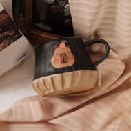 啞光水豚手繪咖啡杯 / 日式手工水杯 / 家用陶瓷杯