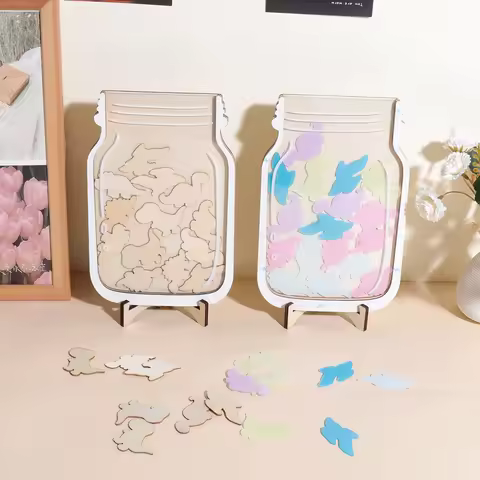 1PC Creative Wooden Reward Jar Set, Colorful Star Animal Shapes, Learning Discipline Points Reward J