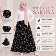 Bangkok Maxi Premium Floral Skirt with Cherry Blossom Motif Long Skirt High Waist Flowing Casual Kor