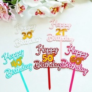 ,,,, ins Style Double-Layer Digital Birthday Cake Insert Card 21 50th Birthday Acrylic Cake Decorati