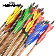 COD✔️ 6/12Pcs ไม้ไผ่ Arrows Shaft OD8mm ขนนกธรรมชาติแบบดั้งเดิมดอกธนูด้ามยาว