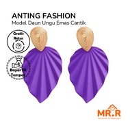 Purple Leaf Statement Earrings Gold Look Glamorous Touch Big Leaf Fashion Earrings Beautiful Classy 