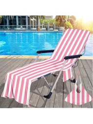 1入粉紅條紋精細纖維沙灘椅套,適用於沙灘,日光浴花園,海灘旅館椅套,游泳池椅套,沙灘躺椅套,是海灘旅行必備品