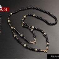 Thai Amulet Chain Black Agate Double Racks Two-Hanging Multi-Hanging Necklace Men's and Women's Accessories Pendant Lanyard Lanyard Can Be Customized-t20