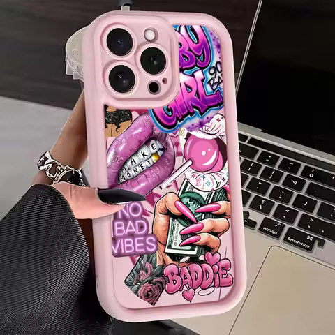 Pink Lips USD Banknote Printed Silicone Phone Case For iPhone 17 16 15 14 13 12 11 Pro Max 17 Air X 