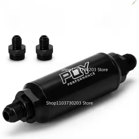 Free ship - ID=44mm BLACK New Fuel filter with 2pcs AN6 AN8 adaptor fittings with 60micron steel ele