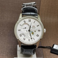 Orient RA-AK0008S00C Black Leather White Analog Moon &amp; Sun Watch RA-AK0008S