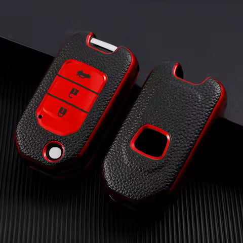 TPU Leather Car Flip Key Case Protective Cover Shell Keychain for Honda Civic CR-V HR-V Agreement Ja