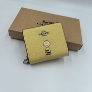 Sweet Pastel Yellow Coach Peanuts Collab Mini Short Wallet BNIB Complete Coach Box