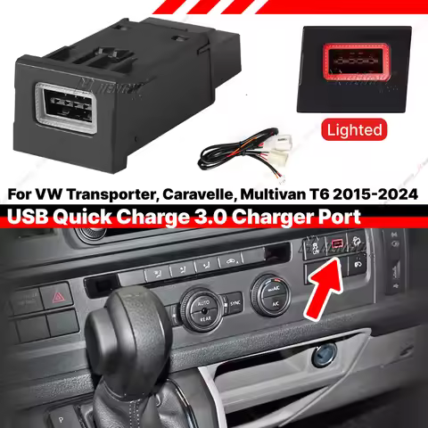 Car USB Charger QC3.0 Quick Charge Socket Auto Phone Charging Adapter Button For VW Transporter Cara