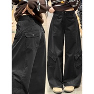 seluar track perempuan seluar perempuan seluar slack perempuan Black Retro Fleece-Lined High-Waisted