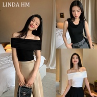 From Bangkok Sexy Black Short Sleeve One Shoulder Women's Off-Shoulder Top European And American Sty