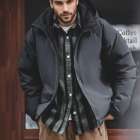 Maden Hooded Down Jacket for Men Winter Thickened Matte Glossy Fabric Parka Outdoor Warm Coat Versat