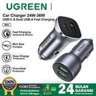 Car Charger UGREEN Car Charger Dual Port USB A+USB C Fast Charging 24w 36w