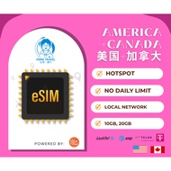 eSIM【America + Canada美国 加拿大 上网卡】【7~30 DAYS】Travel Sim Card 【No Daily Capped】【Unlimited data】