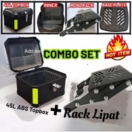 (COMBO SET) TOP BOX ABS +Rack Adjustable Lipat 45litter Y15 LC136 Y16 LCFI RS150 RSX JB SYTLE
