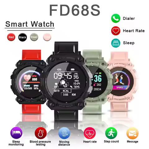 Bluetooth Fitness Tracker Sports Smart Watch Reminder Color Screen FD68S Health Monitoring Wear Watc