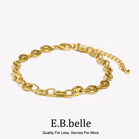 E.B.belle Coffee Bean Feet Chain Water Resistant 14K Gold Plated Jewelry 316L Stainless Steel Access