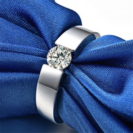 1ct Center 6.5mm Cushion Cut H-I Color Created Moissanite Engagement Ring Men Platinum Plated Silver