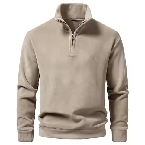 Men Fleece Jacket Zipper Neck Casual Outdoor Hunting Hiking Jackets Sports Pullover Quarter Zip Hood