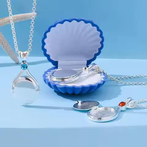 Shine Blue Crystal Shell Pendant Classic Tv H2o Mermaid Necklace Trendy Zircon Silver Plated Copper 