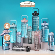 RUMATIDY - 2 Liter Motivational Drinking Water Bottle Clear Transparent Tumbler 1 Liter Silicone Str