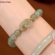 BMPH Belle Fashion Double Ring Interlocking Hetian Jade Beaded Bracelet Female Ins Style Love Safety