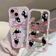 Cute schoolgirl style impact-resistant TPU case with black cat pattern, pink bow, small flower for i