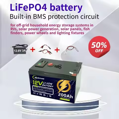 12V 200Ah Lithium LiFePO4 Deep Cycle Battery 4000+ Cycles Rechargeable Battery for Solar/Wind Power 