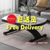 🌟包送貨- 氣壓茶几 餐枱 岩板餐枱 實木底板 升降枱 多功能餐桌 可移動帶轆 升降桌子 免安裝整裝發貨 可變圓形長方形 油壓枱 全新包送貨 dining table #tea table#coffe