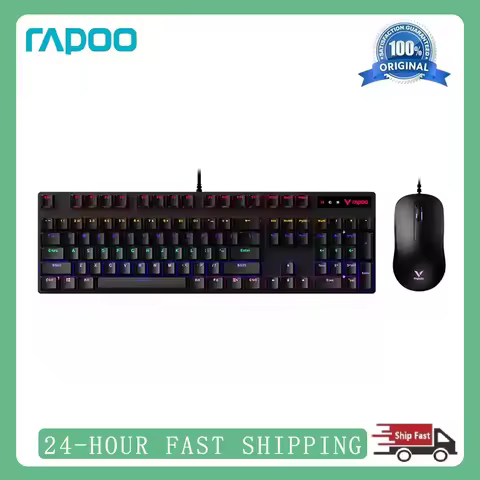 RAPOO V150S Keyboard Mouse Set 104KEY Full Size Layout Customized Black Switch PAW3327 RGB 1K Pollin
