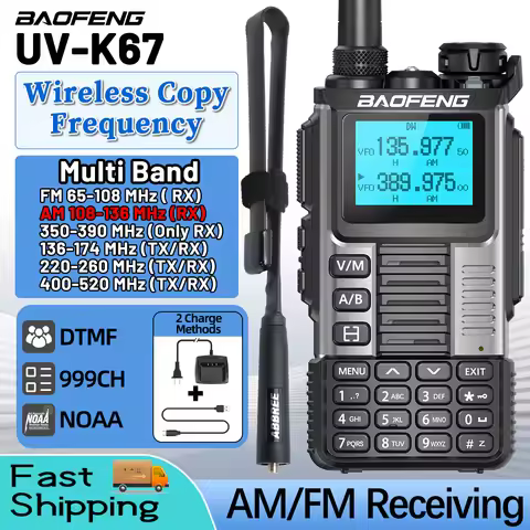 Baofeng UV-K67 AM FM DTMF NOAA Wireless Copy Frequency Multi-Band Walkie Talkies 999 Channels Ham Ra