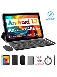 VASOUN Touch 10 Plus Android 13 平板電腦(A523 8核心2.0Ghz/8GB RAM[4gb+4gb]/64GB Rom/10.1英寸1280*800 Ips 螢幕/5G WIFI/BT 5.2/WIFI 6/6000mAh/Type-C/2MP+8MP照相機/附贈皮套、鍵盤、滑鼠、觸控筆(無適配器)