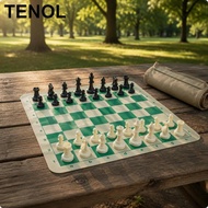 [TENOL] Outdoor Chess Game Foldable Leather Mat 51x51cm Chess Set with Resin Pieces for Travel and H
