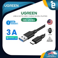 UGREEN US184 USB 3.0 A MALE TO TYPE C MALE CABLE NICKEL PLATING 3A MAX CABLE TYPE C - BLACK ( 1 METE