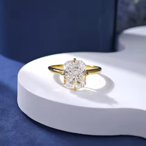 Women's 24K AU999 Gold Moissanite 4CT Ring - Four-Claw Gold Tone, Minimalist Elegant Bold, Flatterin