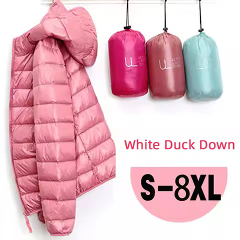 Ultra Light Winter White Duck Down Jacket Women Lightweight Padded Female Jacket Slim 6XL 7XL 8XL Gi