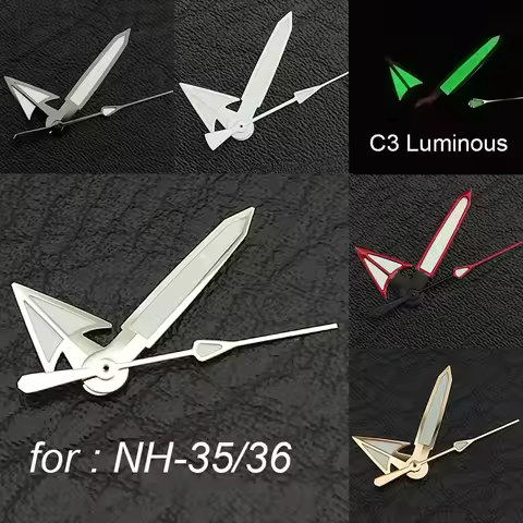 12.5mm Modified Silver Gold Watch Hands C3 Green Luminous Needle Watch Accessories for NH-35/NH36/4R