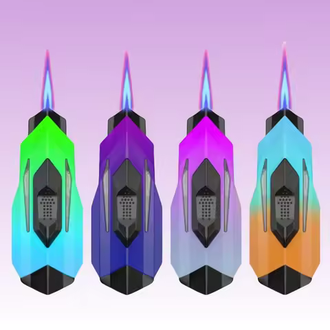 4 Pieces Per Set Torch Lighter with LED Light Refillable Butane Gas Lighter Adjustable Flame Windpro