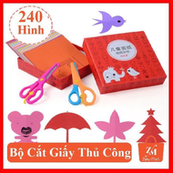 Bộ cắt giấy thủ công tạo hình cho bé 240 tờ giấy kèm kéo an toàn bộ thủ công cho trẻ phát triển sáng