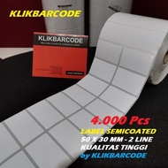 Barcode LABEL 50 X 30 (2LINE) SEMICOATED LABEL STICKER PAPER 50X30 MM - 4.000 Pcs
