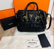 Prada 普拉達 Nappa gaufre 經典黑色 全皮高菲包 南瓜包 9.5成新美品