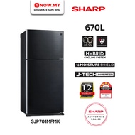 SHARP 670L Inverter Top Mount Freezer Pelican Fridge SJP701MFMK | 2-Doors Black Express Freezing Pet