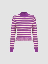 Cider Turtleneck Striped Tassel Knitted Top